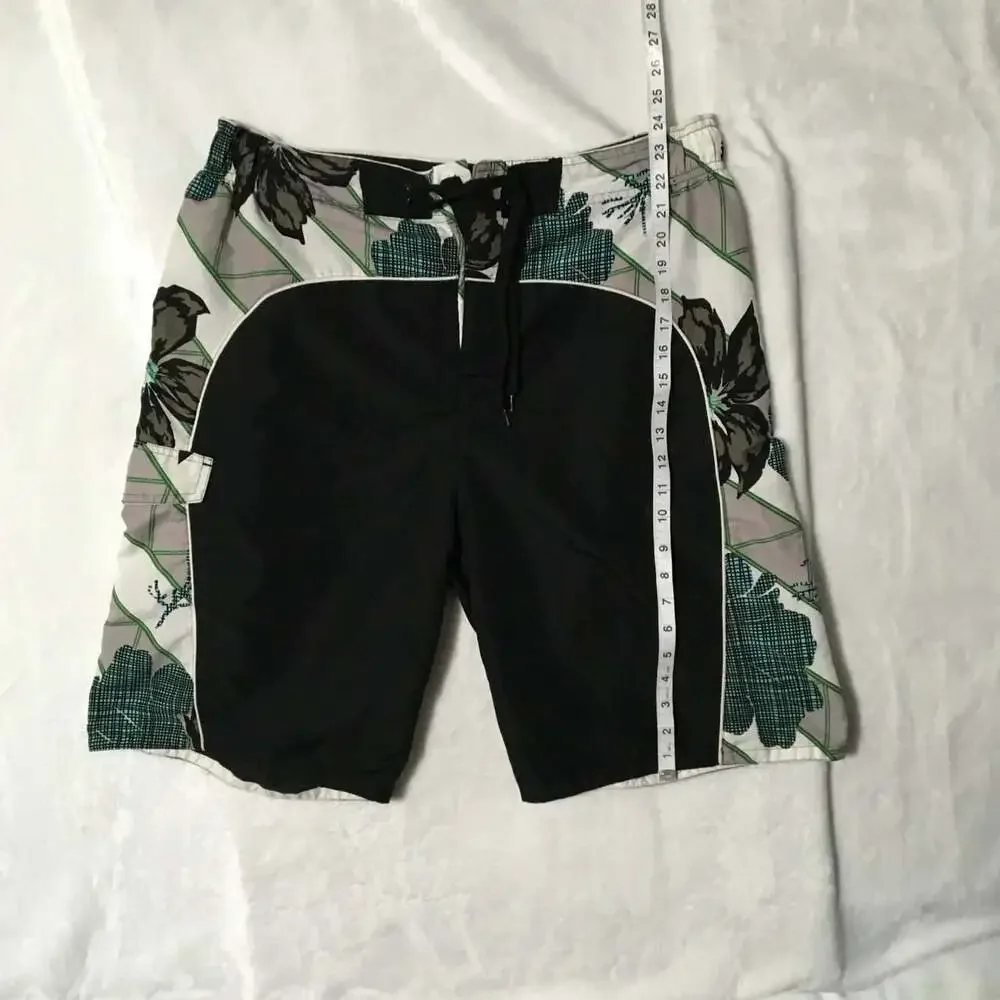 Tru Cal Tropical Floral Board Shorts Black Teal